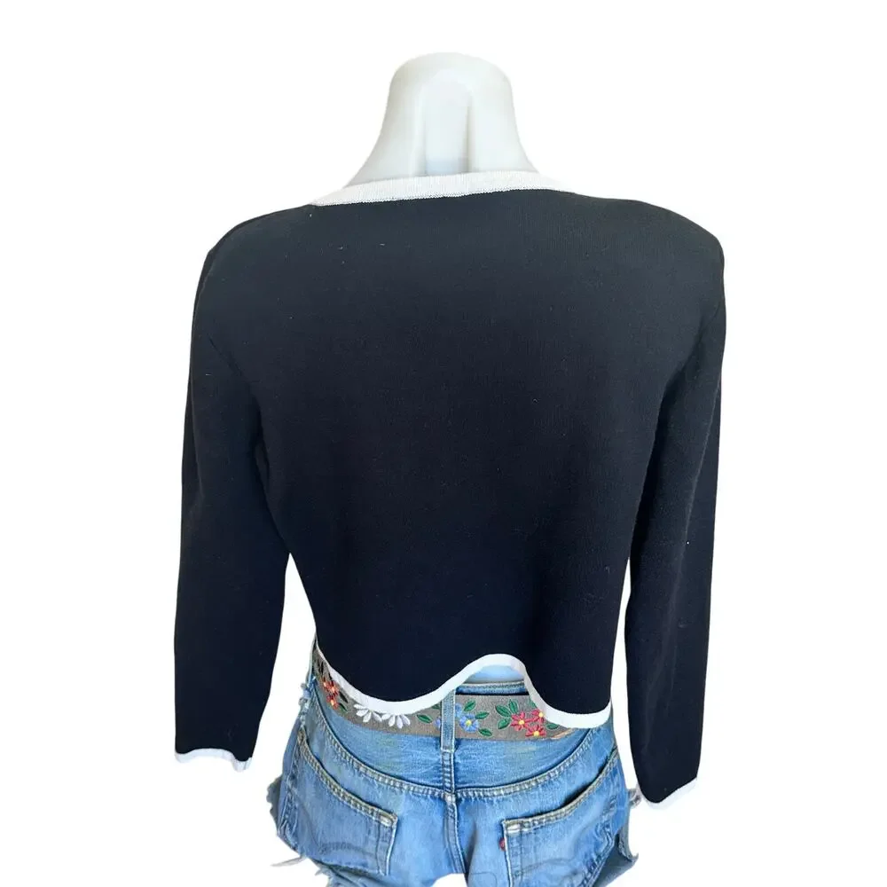 Alexia Admor Black White Career Cardigan Sweater SMALL Preppy Bolero Jacket $169 - Picture 12 of 13